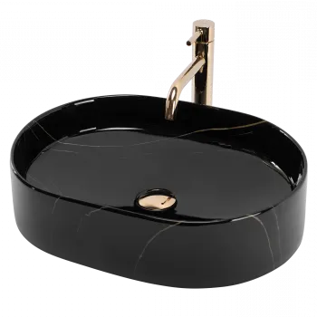 Lavoar pe blat oval, negru piatra cu finisaj lucios 50 cm, Rea Nadia imagine