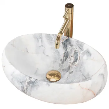 Lavoar pe blat oval REA Linda , ceramica efect piatra, 48.5x34 cm imagine