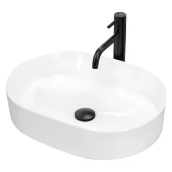 Lavoar pe blat oval REA Nadia 50 cm, ceramica alba, montaj pe blat imagine