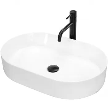 Lavoar pe blat oval REA Nadia 60 cm, ceramica alba, montaj pe blat imagine