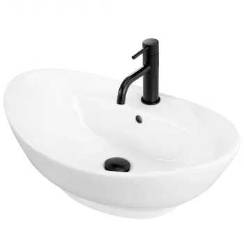 Lavoar pe blat Rea Cindy alb, oval, ceramica lucioasa, 58,5 x 39 cm imagine