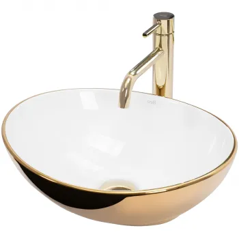 Lavoar pe blat Rea Sofia alb cu exterior auriu, oval, ceramica lucioasa, 41,5 x 33,5 cm imagine