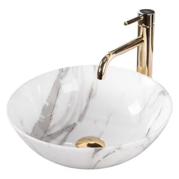 Lavoar pe blat rotund 35 cm, imitatie piatra, Rea,  Stella Aiax Shiny imagine