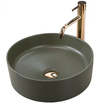 Lavoar pe blat rotund ceramica, verde mat, REA Sami  37x37 cm, Rea imagine