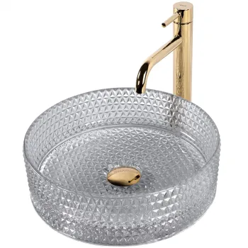 Lavoar pe blat sticla securizata cu finisaj lucios si nuanta subtila gri-transparent, rotund,  Rea Cristal imagine