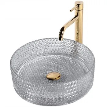 Lavoar pe blat sticla securizata cu finisaj lucios si nuanta subtila gri-transparent, rotund,  Rea Cristal imagine