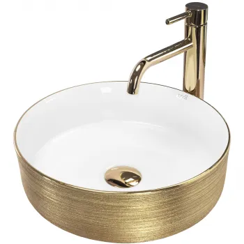 Lavoar pentru blat Rea Sami White Brush Gold imagine