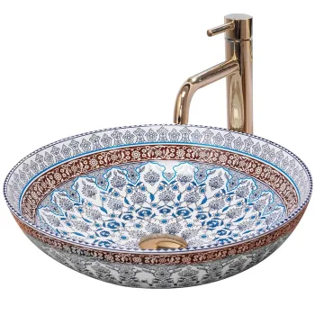 Lavoar rodund pe blat cu model 40x40 cm alb-albastru Rea Arte imagine