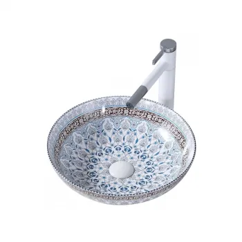 Lavoar rodund pe blat cu model 40x40 cm alb-albastru Rea Arte imagine