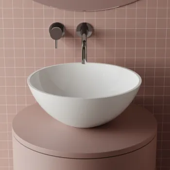 Lavoar rotund, 38x15 cm, pe blat, din compozit, alb lucios, Foglia Rico imagine