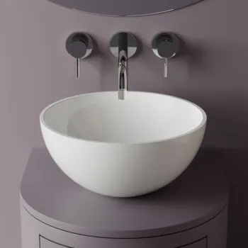 Lavoar rotund, 38x17.5 cm, pe blat, din compozit, alb lucios, Foglia Rico imagine