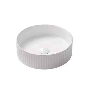 Lavoar rotund pe blat, cu linii 3D, alb lucios, ventil inclus, Imperial Foglia imagine