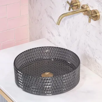 Lavoar rotund Rea Cristal, sticla securizata, textura cristal, 35,5 x35,5 cm imagine