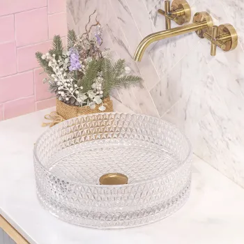 Lavoar rotund Rea Cristal, sticla securizata transparenta, 35,5 x 35,5 cm imagine