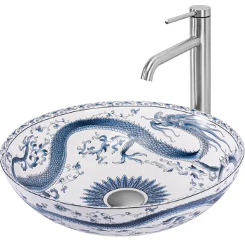 Lavoar rotund Rea Kioto,  model artistic dragon, Alb Albastru , 40 x 40 cm imagine