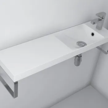 Lavoar suspendat din compozit,  80 x 22 cm, cuva orientata pe stanga, alb lucios, dreptunghiular, Foglia Penelope imagine