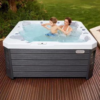 Minipiscina jacuzzi 6 persoane, alb-lucios, 50 jeturi hidromasaj, scara inteligenta cu suport pentru pompa de caldura, 200 A  200 cm, WiFi, sistem audio, Wellis Prague CityLife Premium imagine