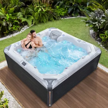 Minipiscina jacuzzi, 6 persoane, ice white, 59 jeturi, 6 Infinity Jets pentru masaj, iluminare LED,  Wellis Kilimanjaro Life Essential imagine
