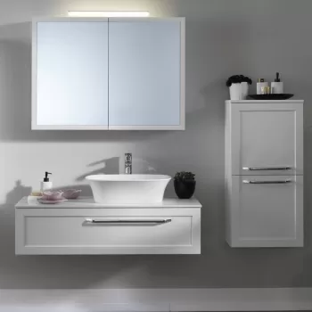 Mobilier baie suspendat alb 110 cm, pentru lavoar pe blat, KolpaSan Blanche imagine