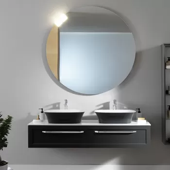 Mobilier baie suspendat antracit 150 cm, pentru lavoar pe blat, KolpaSan Blanche imagine