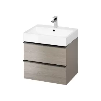 Mobilier baie suspendat pentru lavoar incastrabil gri stejar, 60 cm cu manere negre Cersanit, Virgo imagine