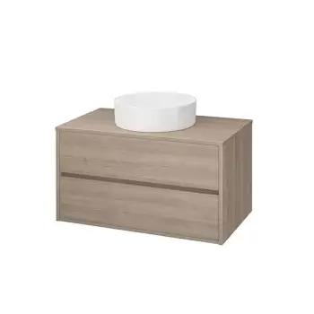 Mobilier baie suspendat stejar 100 cm pentru lavoar pe blat Cersanit Crea imagine