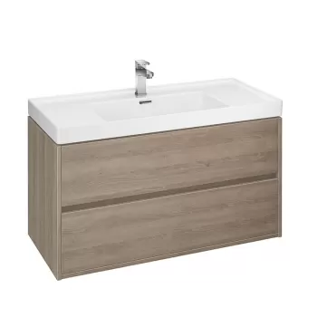 Mobilier lavoar suspendat cu 2 sertare Cersanit, stejar deschis, 100 cm, Crea imagine