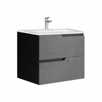 Mobilier pentru lavoar incastrat 60 cm, sertare softclose, gri urban, Fluminia Bari imagine