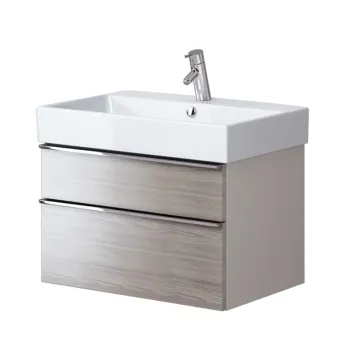 Mobilier suspendat Opoczno, Metropolitan, pentru lavoar, cu doua sertare, 70 cm, front stejar + lateral cenusiu imagine