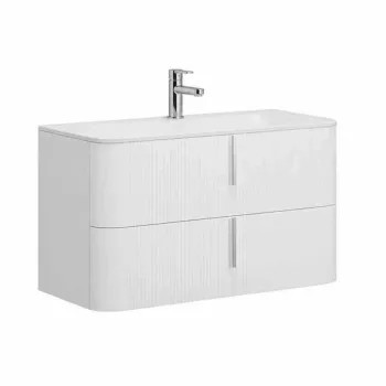 Mobilier suspendat pentru lavoar 100   46 cm, cu front riflat alb mat, Fluminia Pisa imagine