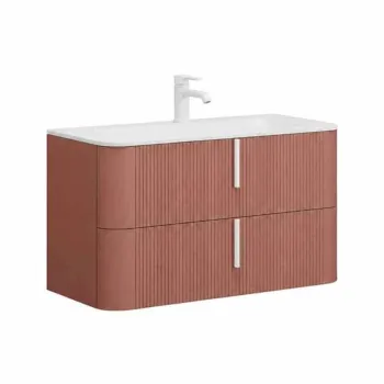 Mobilier suspendat pentru lavoar 100 46 cm, cu front riflat mattone cu manere alb mat, Fluminia Pisa imagine