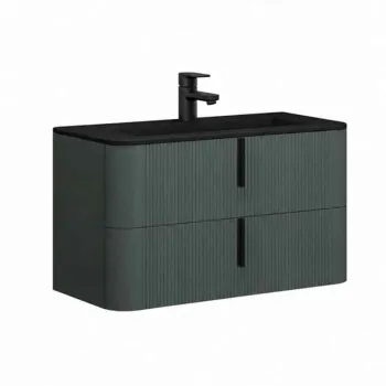 Mobilier suspendat pentru lavoar 100 46 cm, cu front riflat verde Italia cu manere negre, Fluminia Pisa imagine