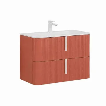 Mobilier suspendat pentru lavoar 80 46 cm, cu front riflat mattone cu manere alb mat, Fluminia Pisa imagine