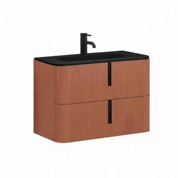 Mobilier suspendat pentru lavoar 80 46 cm, cu front riflat mattone cu manere negre, Fluminia Pisa imagine