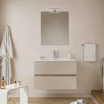 Mobilier suspendat pentru lavoar 80x46 cm, cu front rugos, almond noce americano, Fluminia Genova imagine