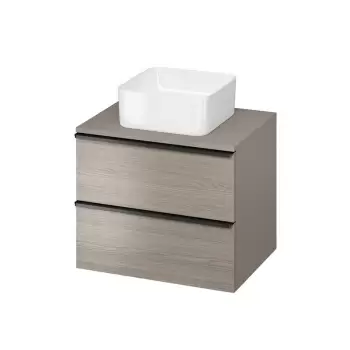 Mobilier suspendat pentru lavoar pe blat, gri stejar 60 cm cu manere negre Cersanit Virgo imagine