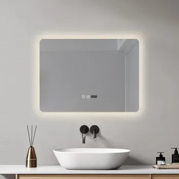 Oglinda baie 80x60 cm, cu iluminare LED, functie dezaburire si intrerupator touch, Belform Atlantis imagine
