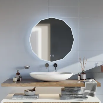 Oglinda baie cu cu iluminare LED si functie dezaburire 50 cm, rotunda, VivoTouch imagine