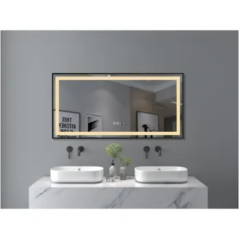 Oglinda baie cu iluminare LED 3 culori, intrerupator Touch, ceas, functie dezaburire, 120x60 cm, rama aluminiu neagra, Belform Infinity imagine