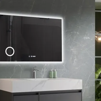 Oglinda baie cu iluminare LED 3 culori, intrerupator Touch, ceas, lupa, functie dezaburire, 120x80 cm Belform Atlantis imagine