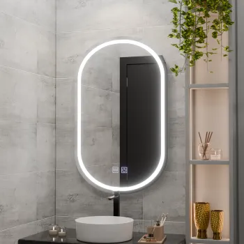Oglinda baie cu iluminare LED 50x80 cm si functie de dezaburire, ovala, Velara Touch imagine