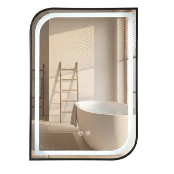 Oglinda baie cu iluminare LED 80x60 cm, cu functie dezaburire, rama negra, Rea Zone imagine