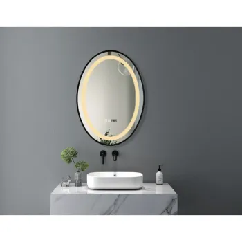 Oglinda baie cu iluminare LED, ceas si sistem anti-aburire 50x70 cm, ovala, Belform Infinity imagine