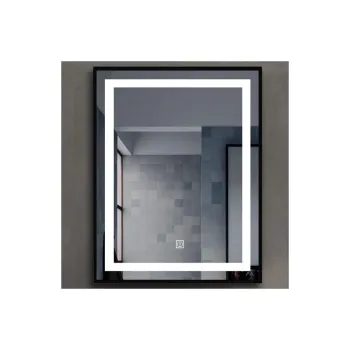 Oglinda baie cu iluminare LED, ceas si sistem anti-aburire 60x80 cm, rama neagra, Belform Infinity imagine