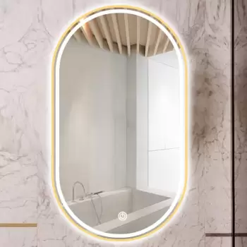 Oglinda ovala cu iluminare LED si dezaburire, rama aurie Fluminia, Dali imagine