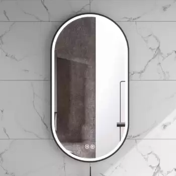 Oglinda ovala cu iluminare LED si dezaburire, rama neagra Fluminia, Dali imagine