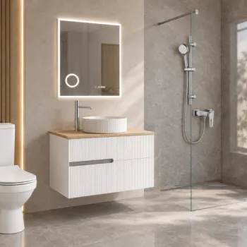 Pachet baie completa cu dus walk-in 80 cm, mobilier, lavoar si WC  Foglia Essential imagine