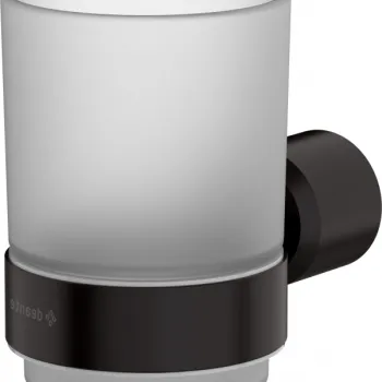 Pahar pentru periute si pasta de dinti, negru, cu suport, Deante Arnika imagine