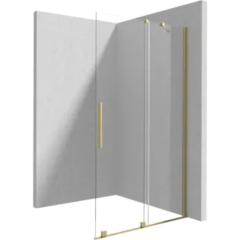 Paravan dus sticla securizata walk-in cu usa glisanta, 140x195 cm, auriu periat, Deante Prizma imagine