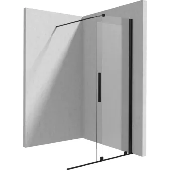 Paravan dus sticla securizata walk-in cu usa glisanta, 140x195 cm, negru mat, Deante Prizma imagine